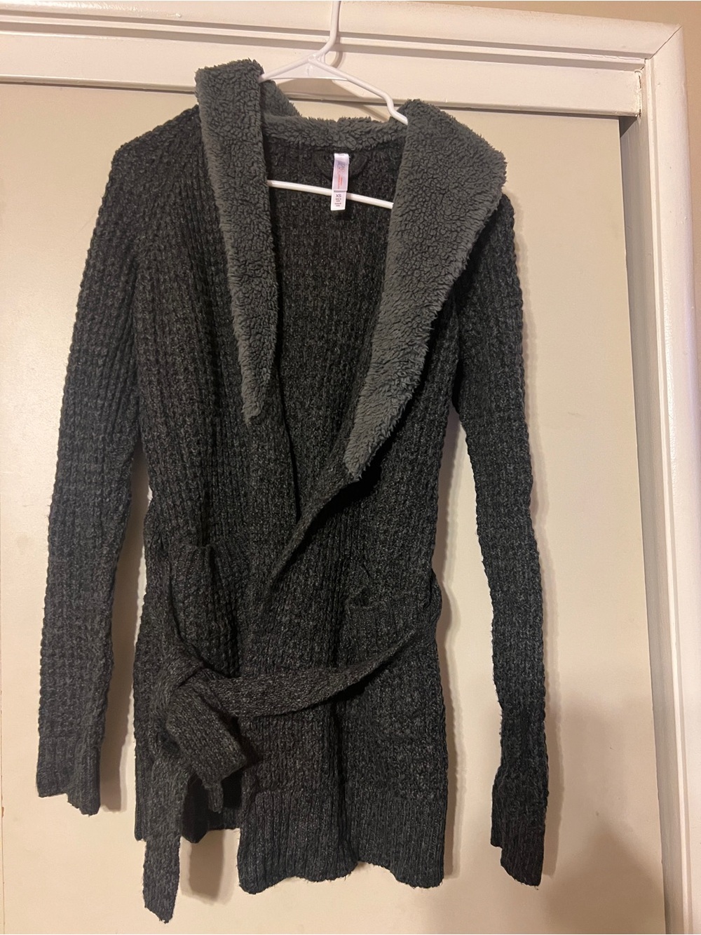 Gilligan & O'Malley Dark Gray Hooded Open-Front Cardigan